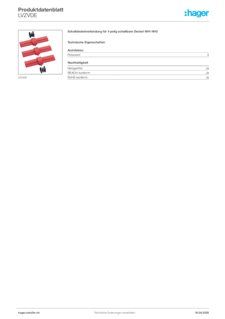 Bild Hager Produktdatenblatt LVZVDE | Hager Schweiz
