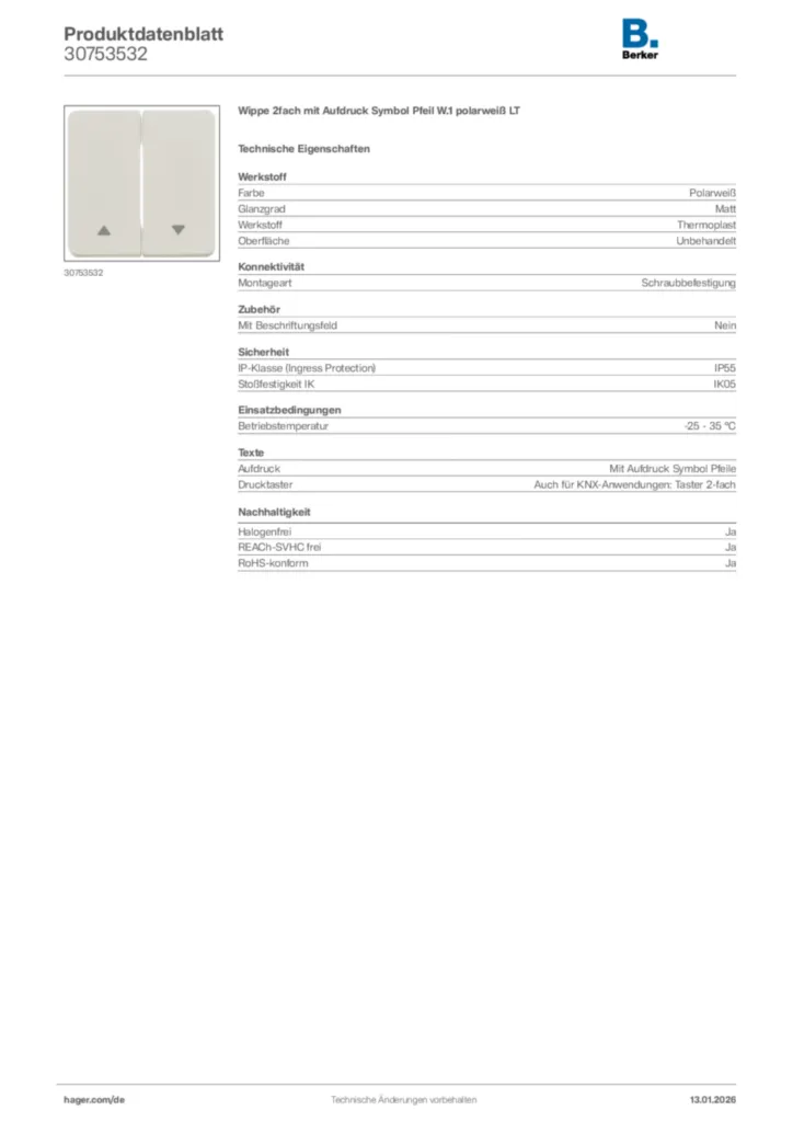 Bild Berker Produktdatenblatt 30753532 | Hager Deutschland