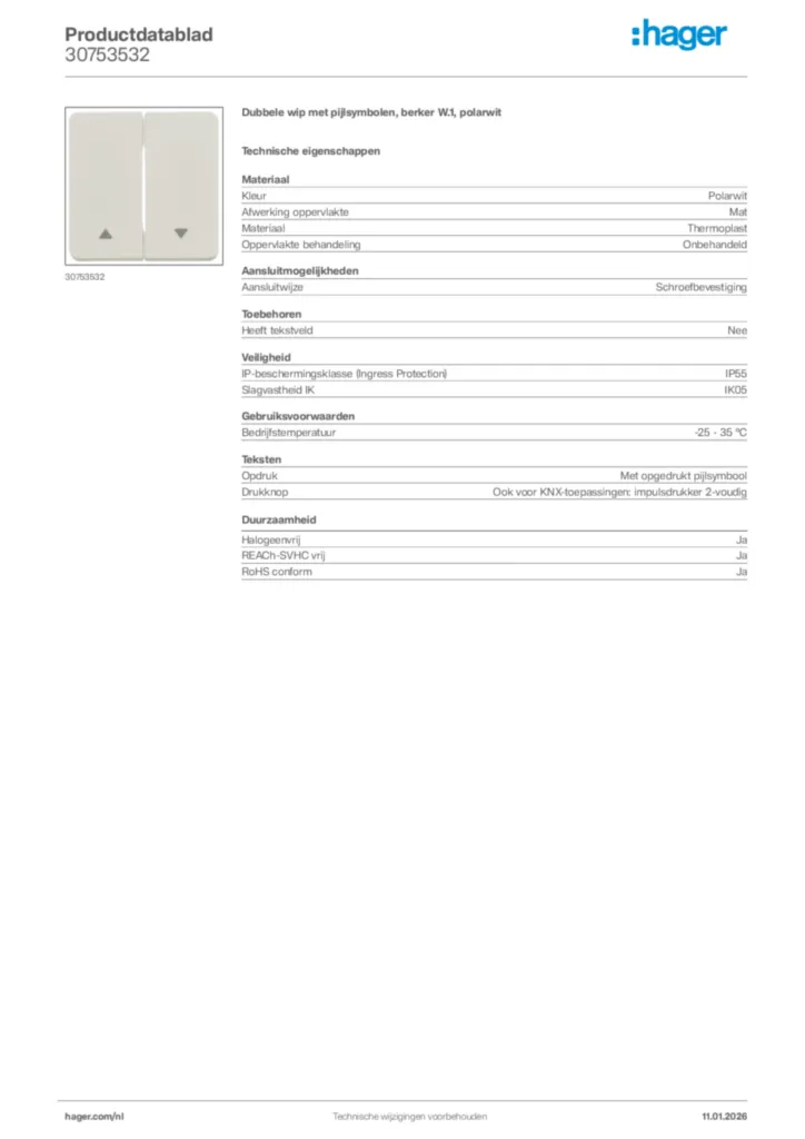 Afbeelding Hager Productdatablad 30753532 | Hager Nederland