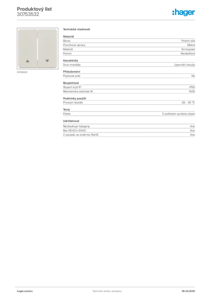 Obrázek Hager Product data sheet 30753532 | Hager
