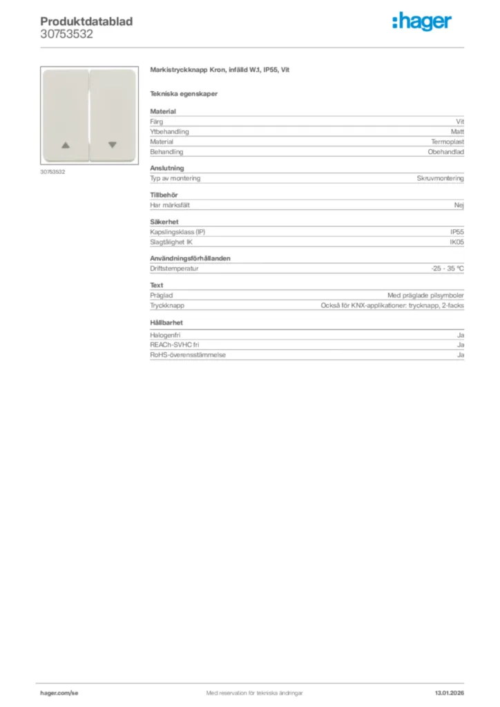 Bild Hager Produktdatablad 30753532 | Hager Sverige