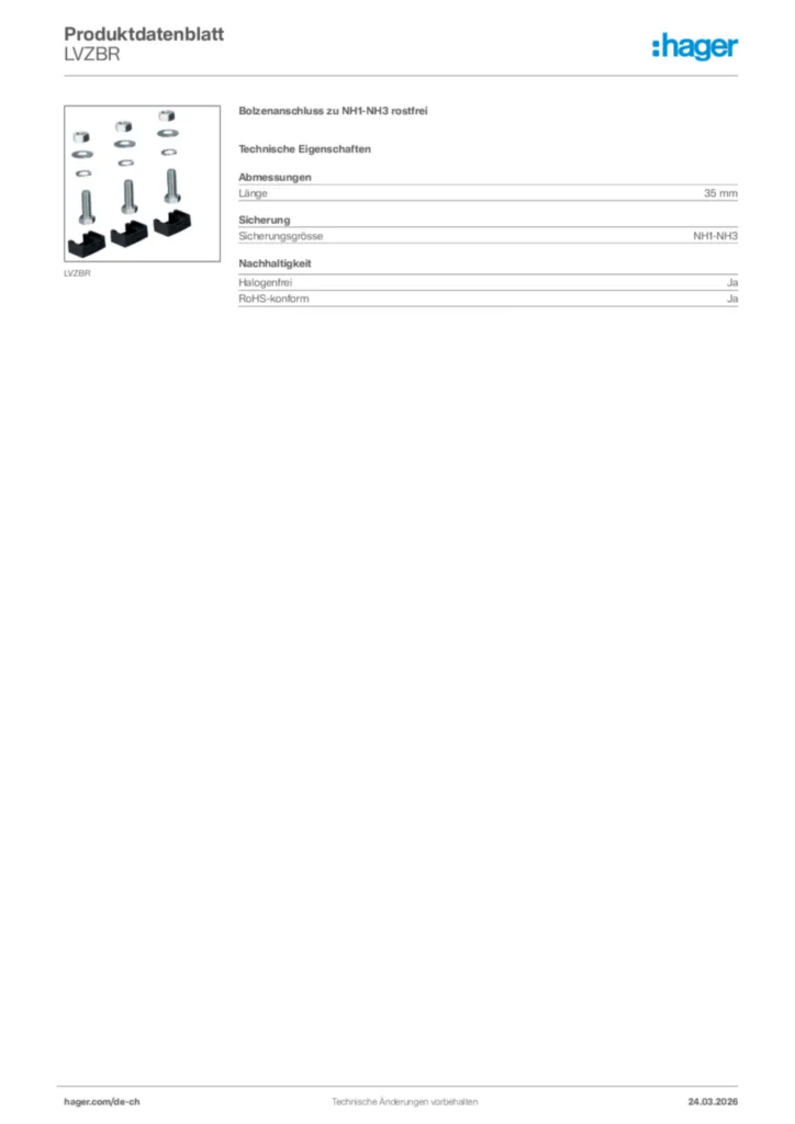 Bild Hager Produktdatenblatt LVZBR | Hager Schweiz