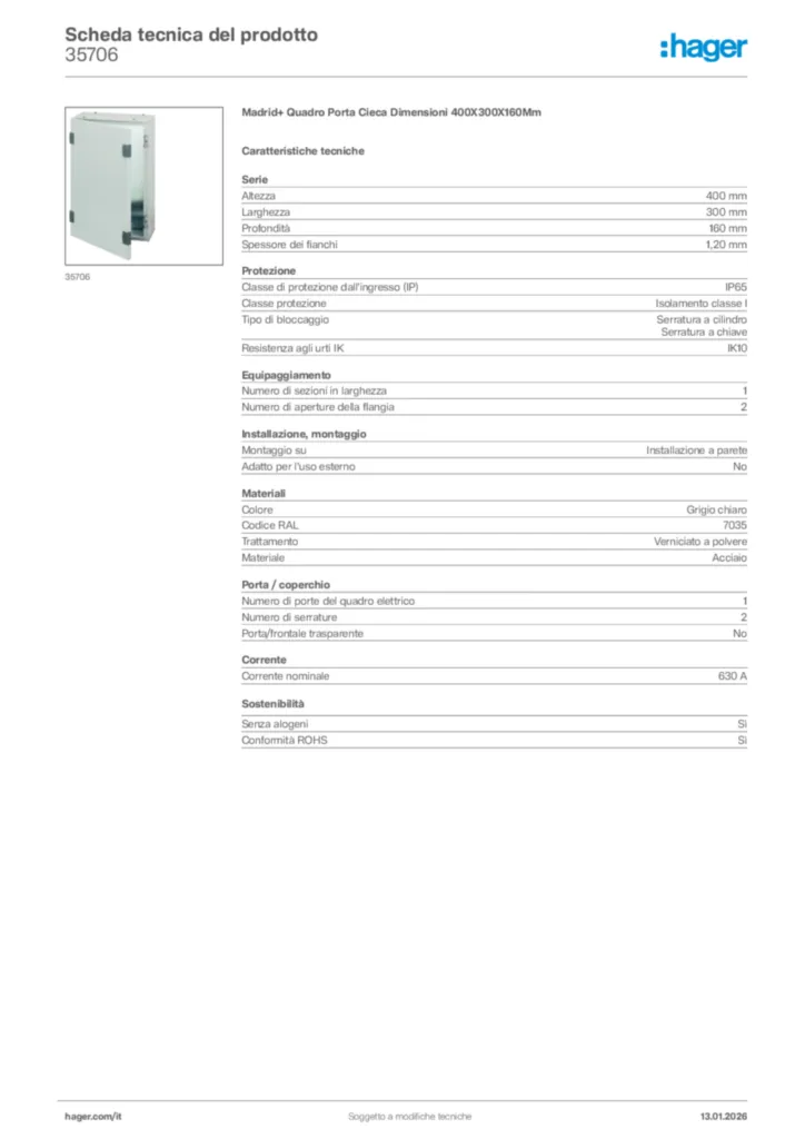 Immagine Hager Scheda tecnica del prodotto 35706 | Hager Italia