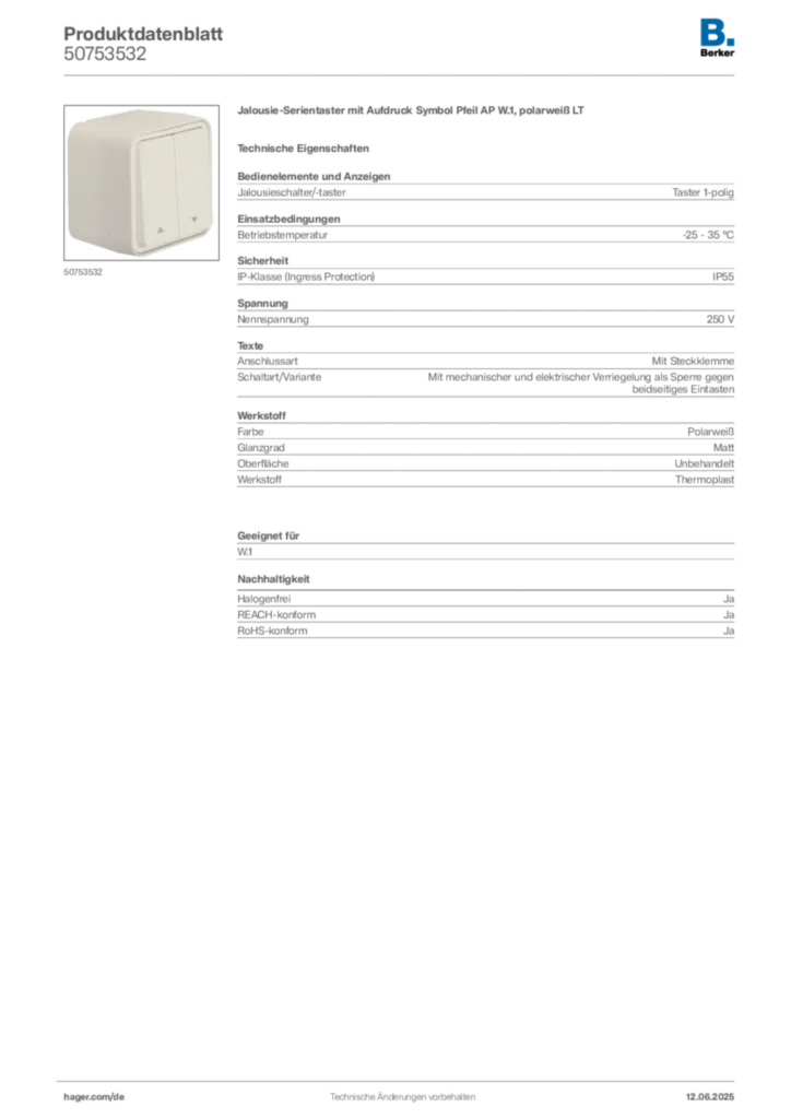 Bild Berker Produktdatenblatt 50753532 | Hager Deutschland
