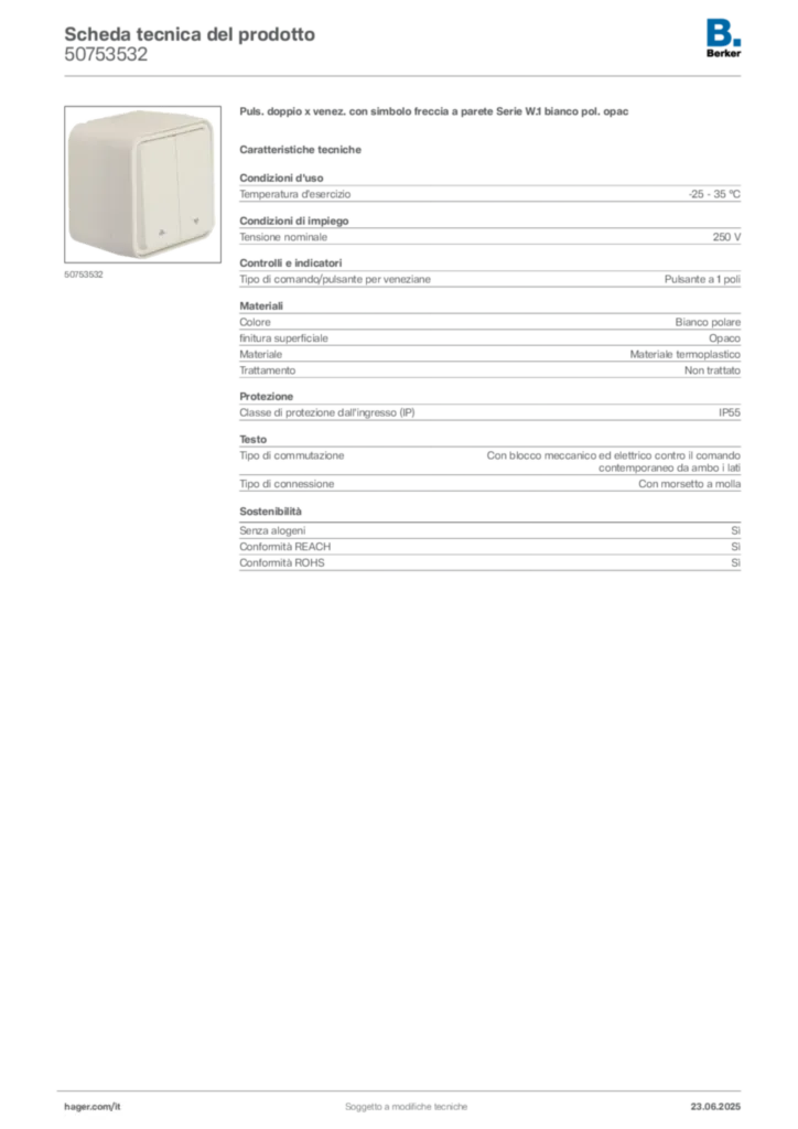 Immagine Berker Scheda tecnica del prodotto 50753532 | Hager Italia