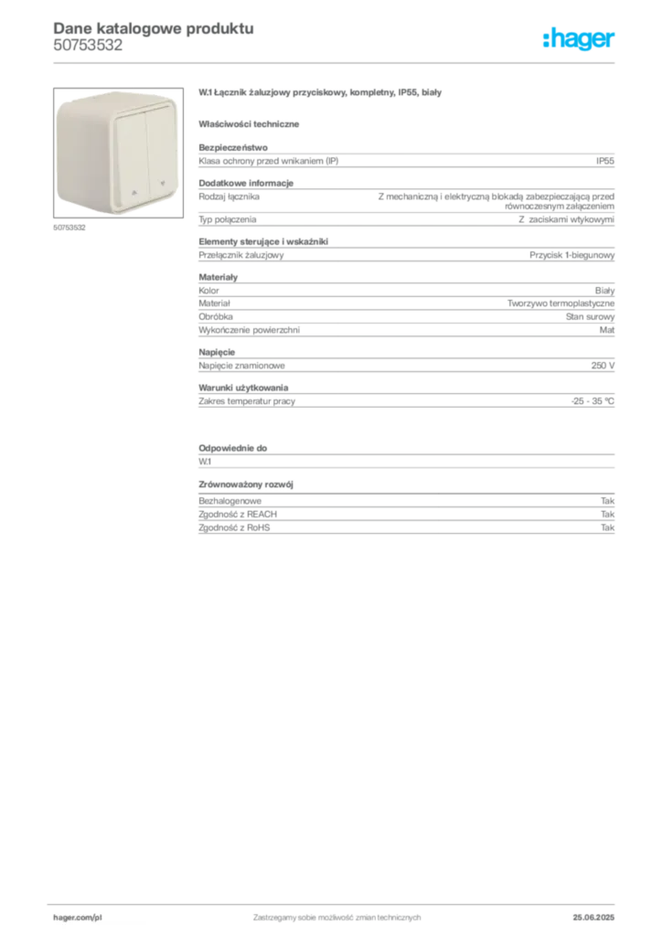 Zdjęcie Hager Dane katalogowe produktu 50753532 | Hager Polska