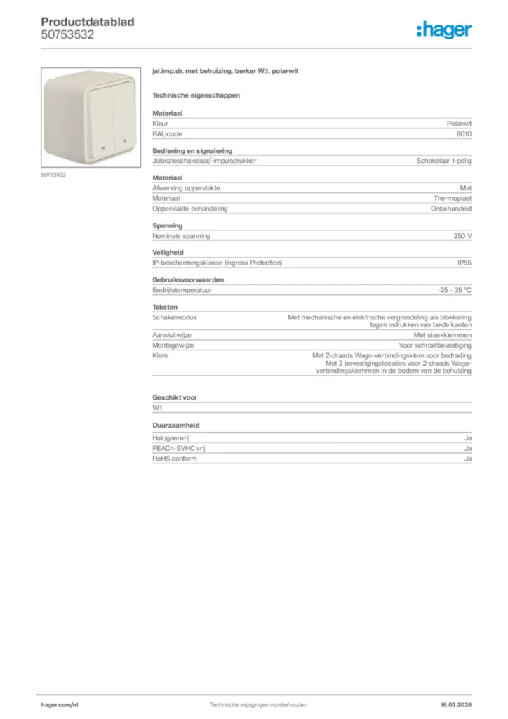 Afbeelding Hager Productdatablad 50753532 | Hager Nederland