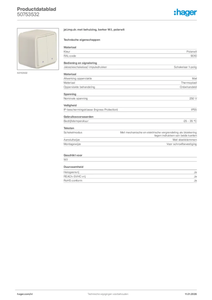 Afbeelding Hager Productdatablad 50753532 | Hager Nederland