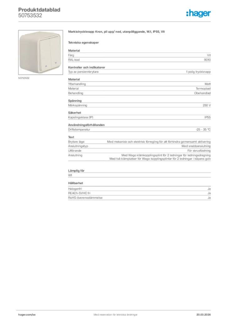 Bild Hager Produktdatablad 50753532 | Hager Sverige