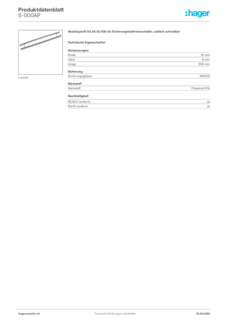 Bild Hager Produktdatenblatt S-000AP | Hager Schweiz
