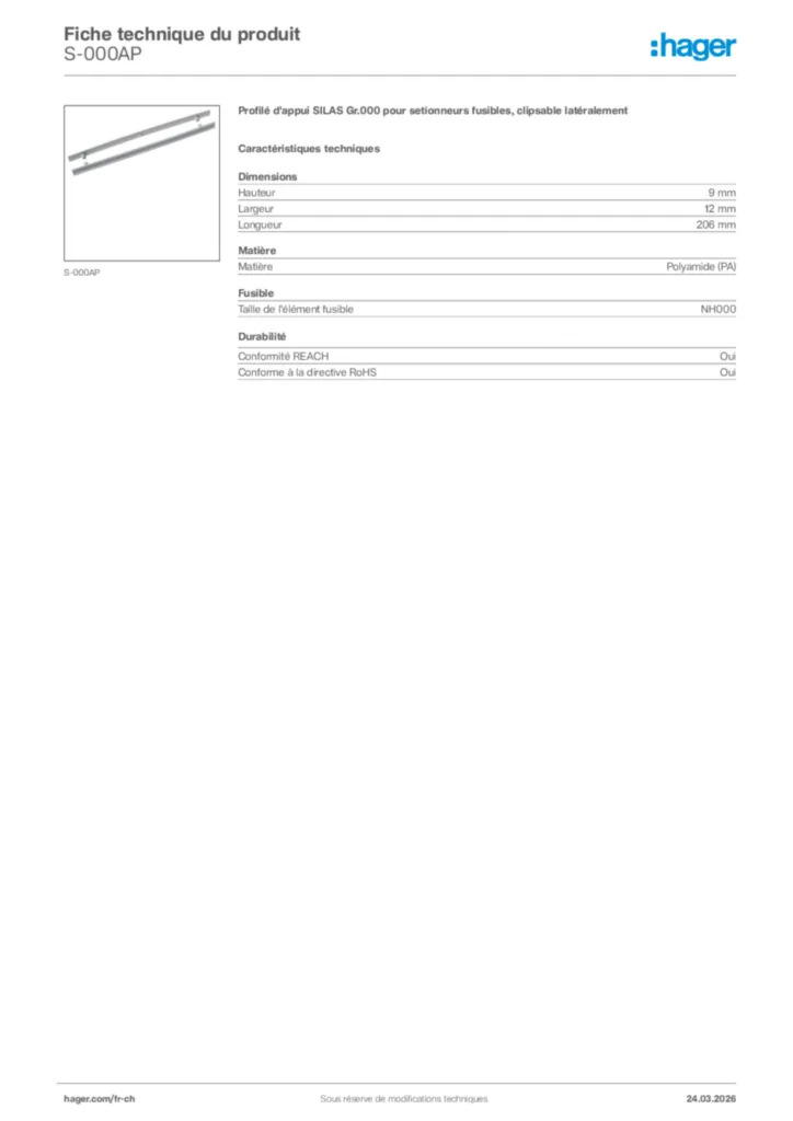 Image Hager Fiche technique du produit S-000AP | Hager Suisse