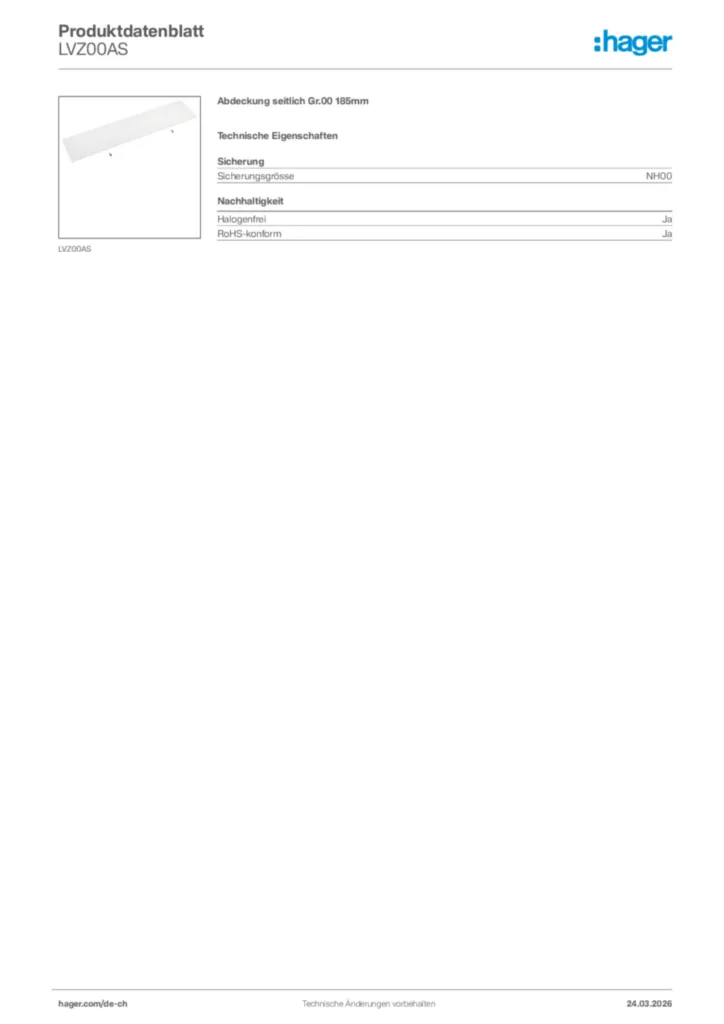 Bild Hager Produktdatenblatt LVZ00AS | Hager Schweiz
