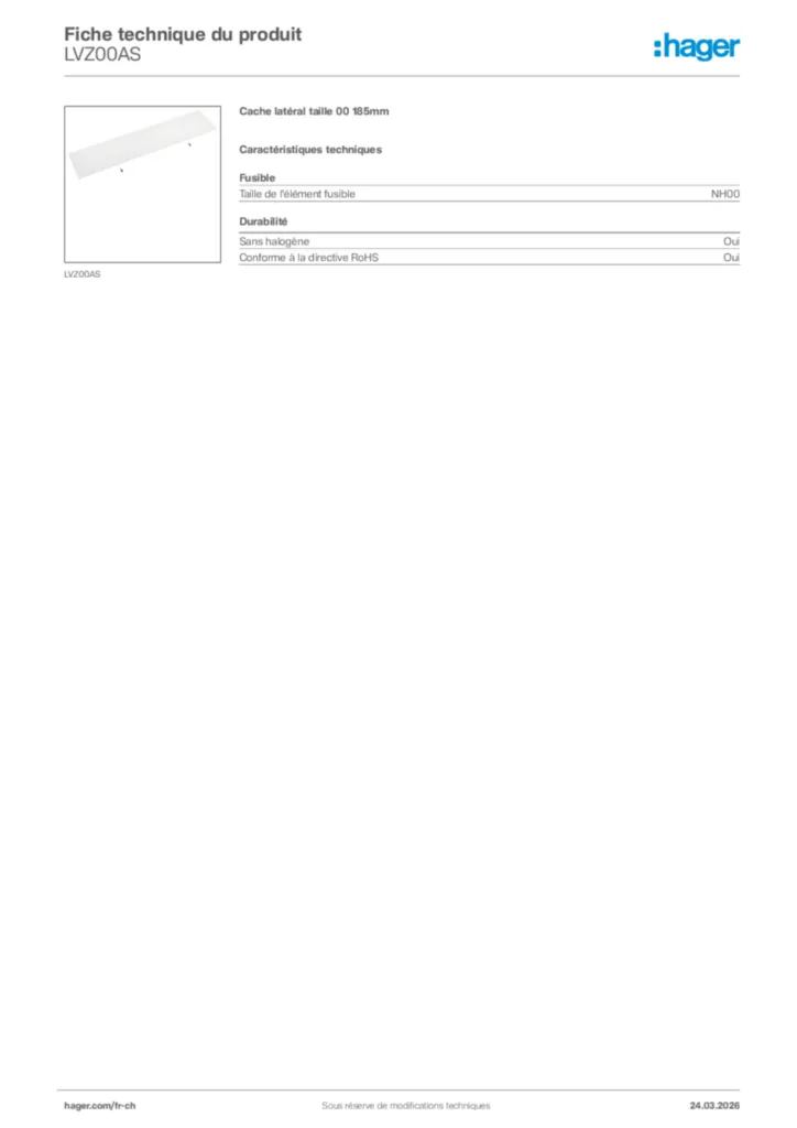 Image Hager Fiche technique du produit LVZ00AS | Hager Suisse