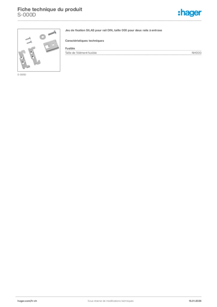 Image Hager Fiche technique du produit S-000D | Hager Suisse