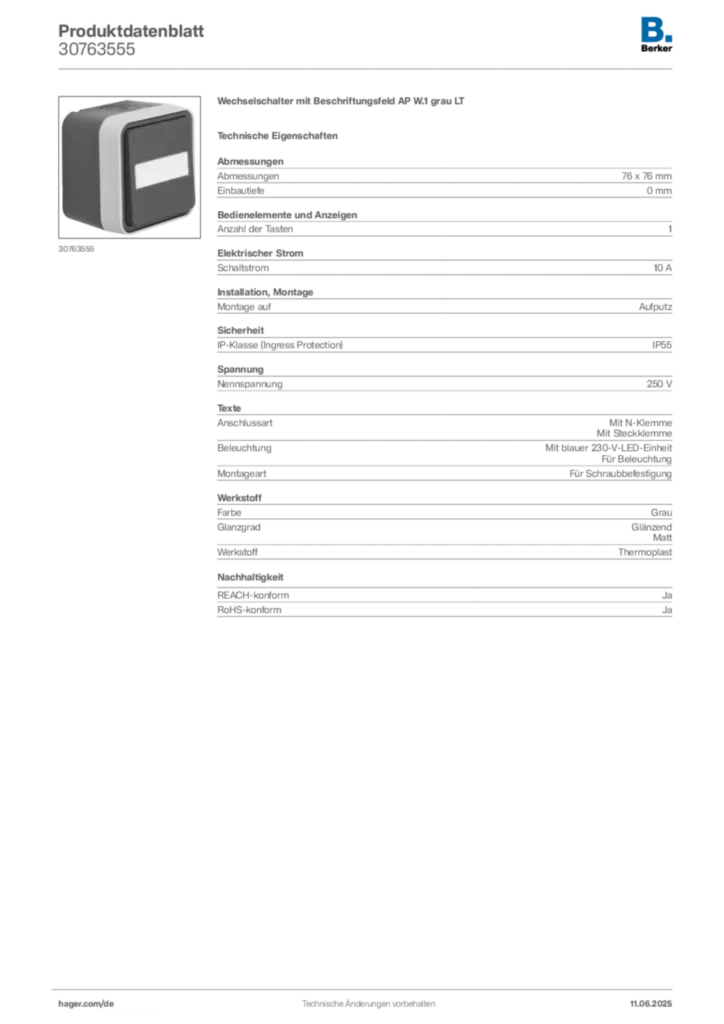 Bild Berker Produktdatenblatt 30763555 | Hager Deutschland