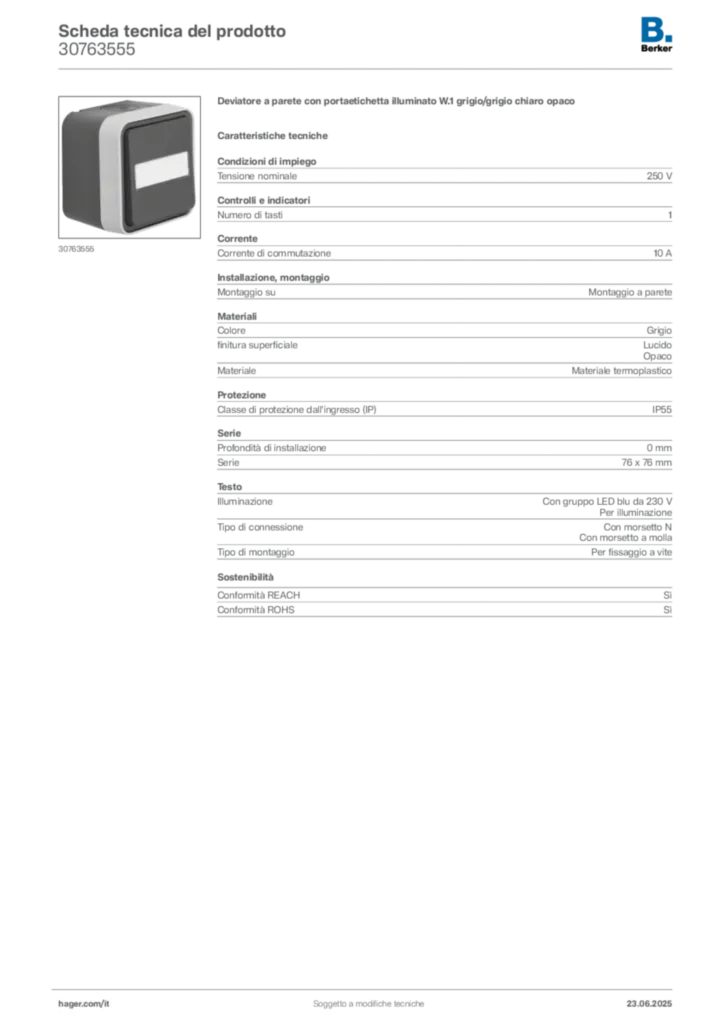 Immagine Berker Scheda tecnica del prodotto 30763555 | Hager Italia