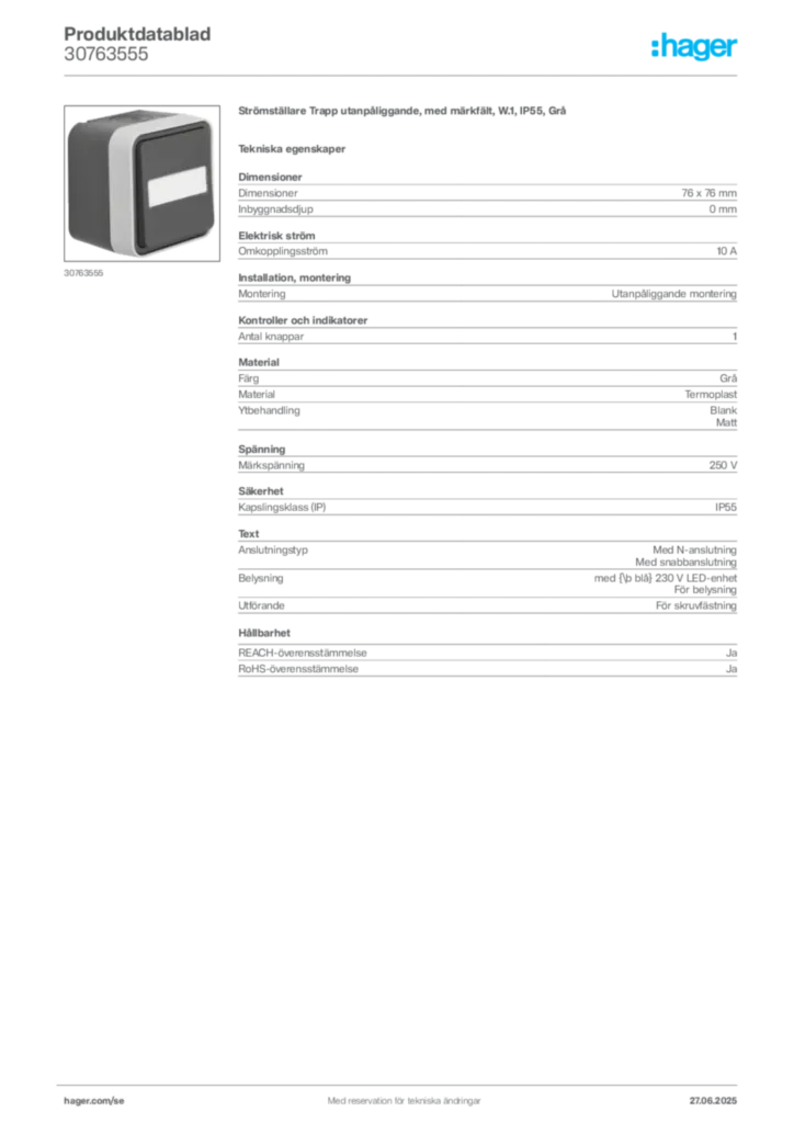 Bild Hager Produktdatablad 30763555 | Hager Sverige