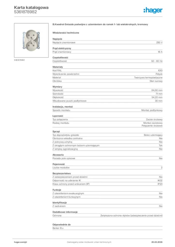 Zdjęcie Hager Karta katalogowa 5361878982 | Hager Polska