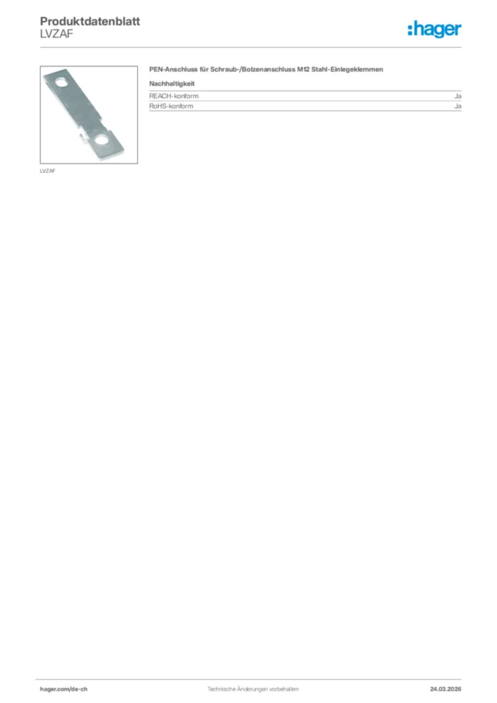 Bild Hager Produktdatenblatt LVZAF | Hager Schweiz