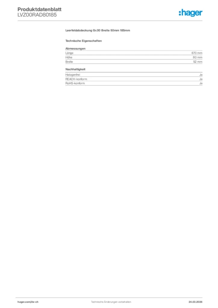 Bild Hager Produktdatenblatt LVZ00RAD80185 | Hager Schweiz