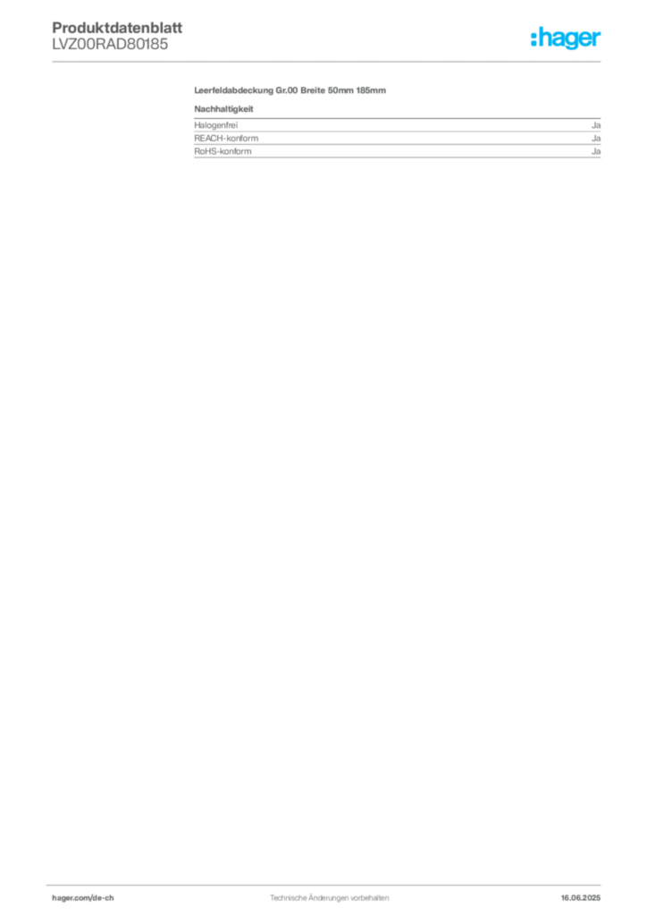 Bild Hager Produktdatenblatt LVZ00RAD80185 | Hager Schweiz