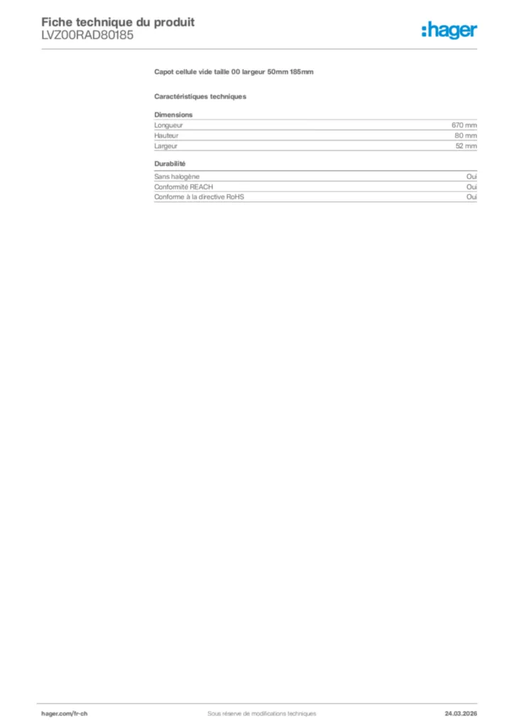 Image Hager Fiche technique du produit LVZ00RAD80185 | Hager Suisse