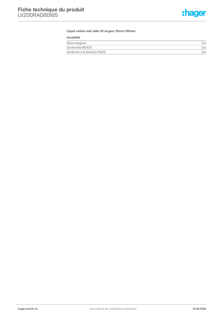 Image Hager Fiche technique du produit LVZ00RAD80185 | Hager Suisse
