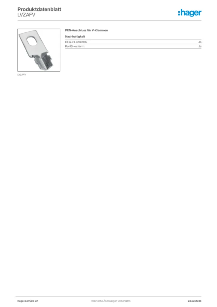Bild Hager Produktdatenblatt LVZAFV | Hager Schweiz