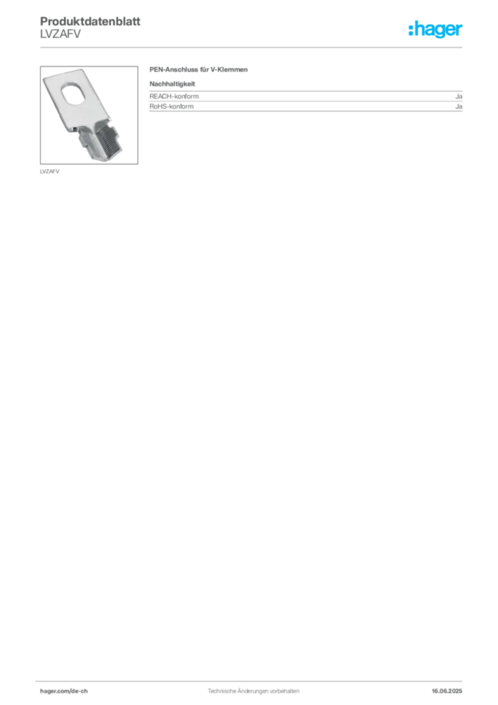 Bild Hager Produktdatenblatt LVZAFV | Hager Schweiz
