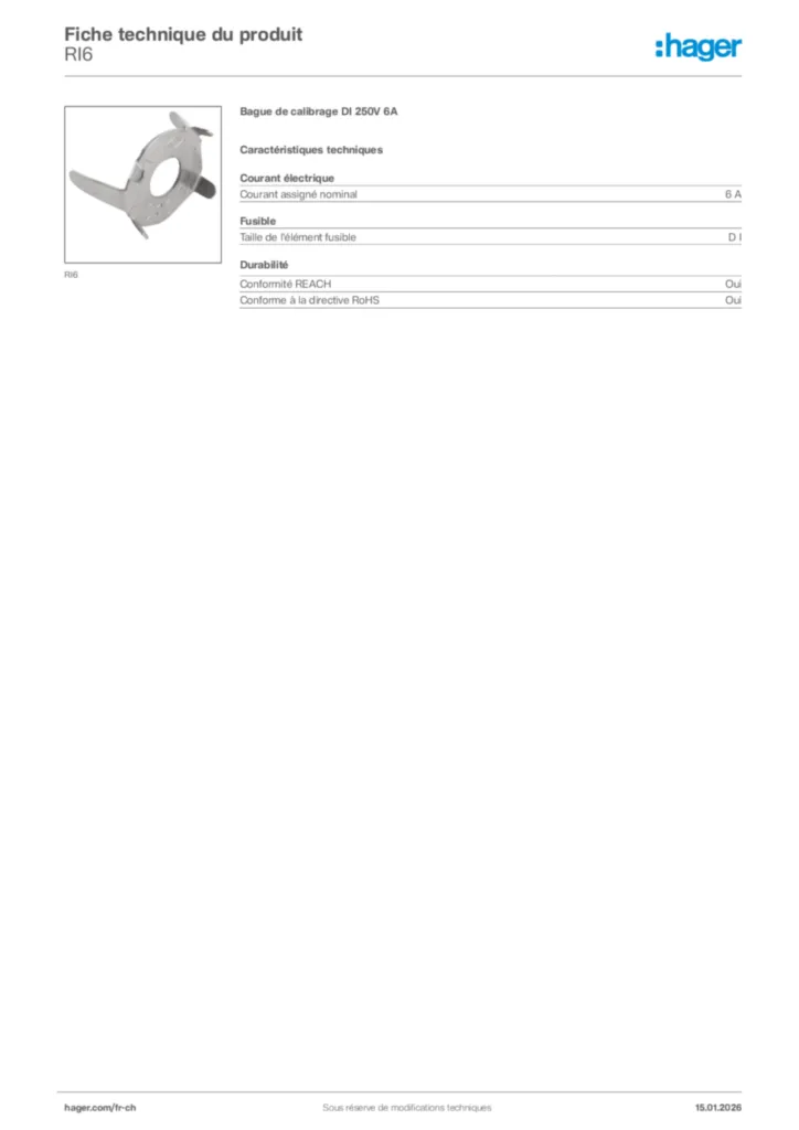 Image Hager Fiche technique du produit RI6 | Hager Suisse