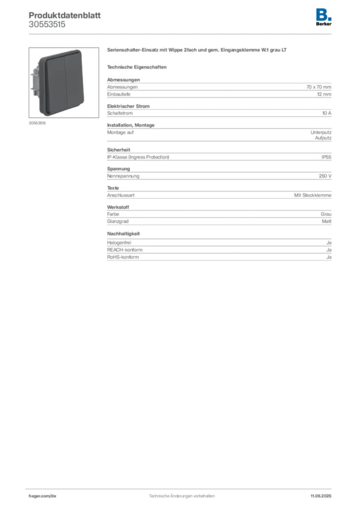 Bild Berker Produktdatenblatt 30553515 | Hager Deutschland