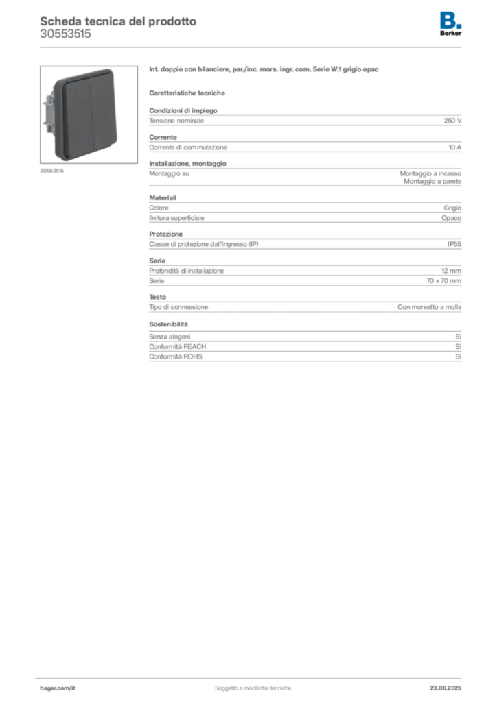 Immagine Berker Scheda tecnica del prodotto 30553515 | Hager Italia