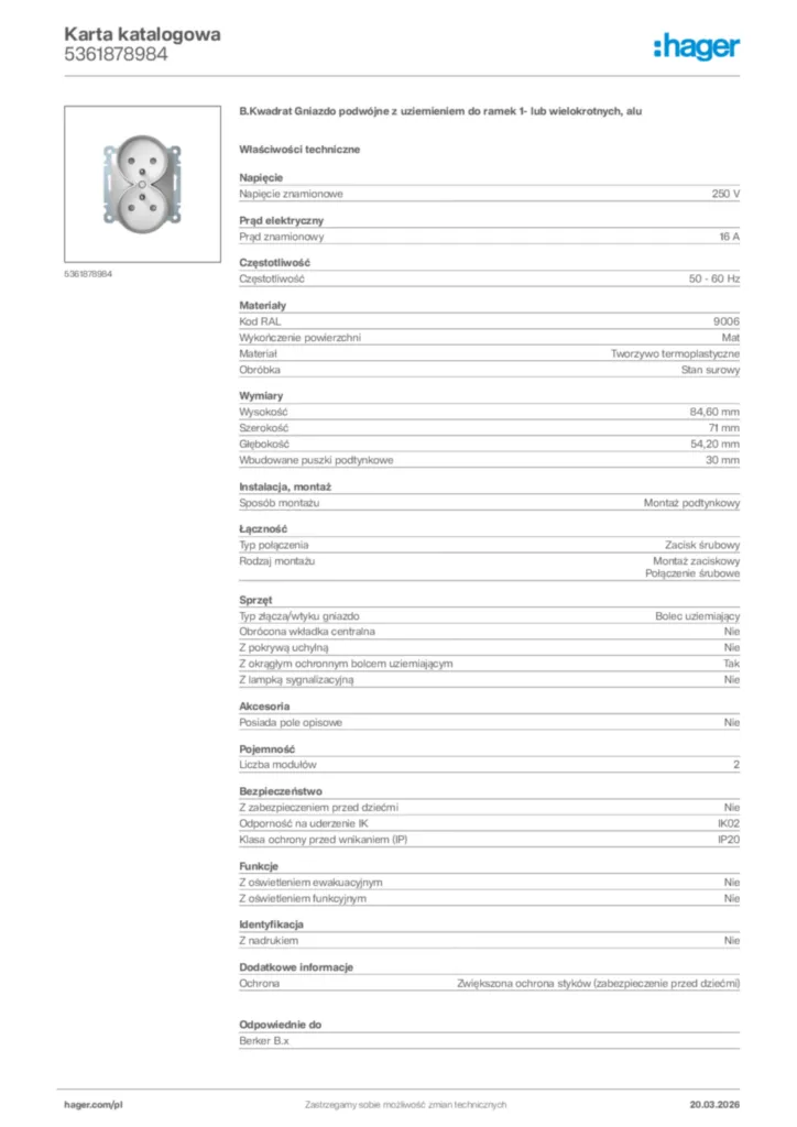 Zdjęcie Hager Karta katalogowa 5361878984 | Hager Polska