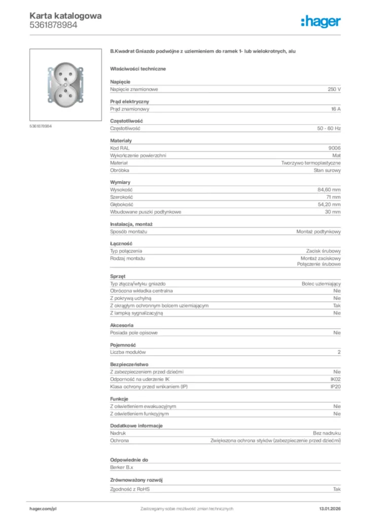 Zdjęcie Hager Karta katalogowa 5361878984 | Hager Polska