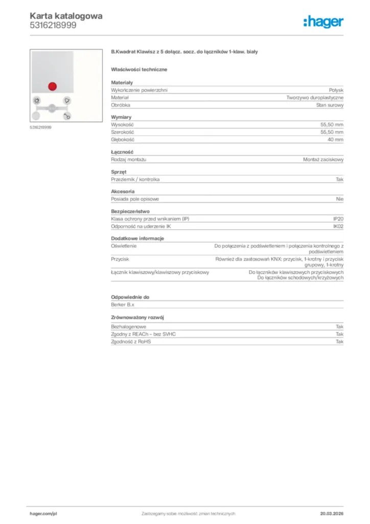 Zdjęcie Hager Karta katalogowa 5316218999 | Hager Polska