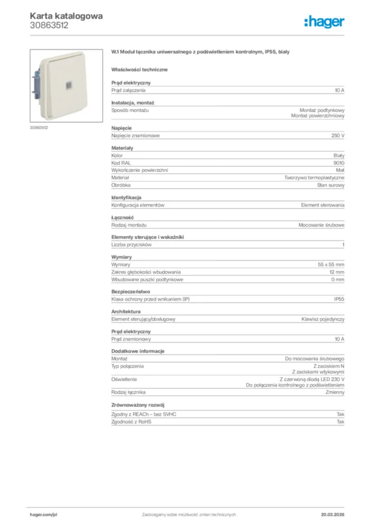 Zdjęcie Hager Karta katalogowa 30863512 | Hager Polska