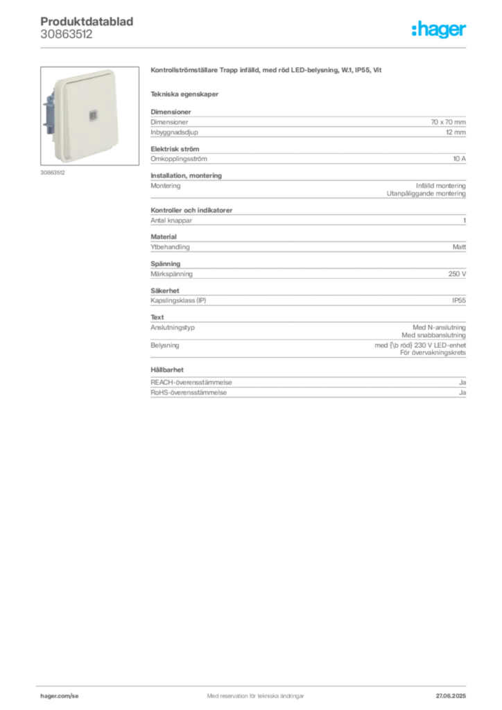 Bild Hager Produktdatablad 30863512 | Hager Sverige