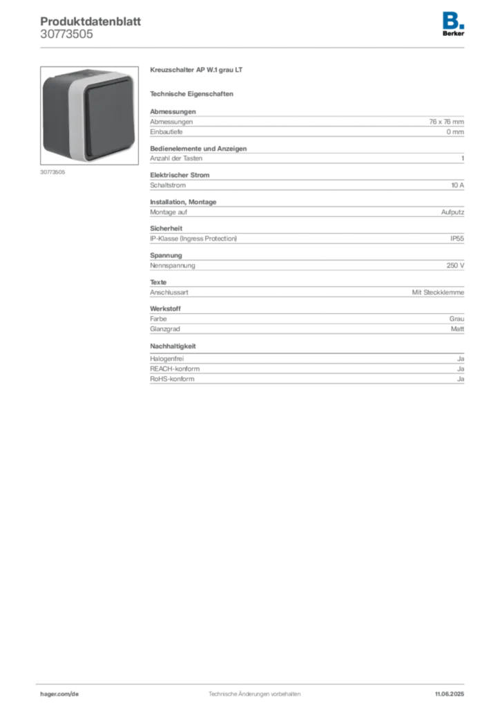 Bild Berker Produktdatenblatt 30773505 | Hager Deutschland
