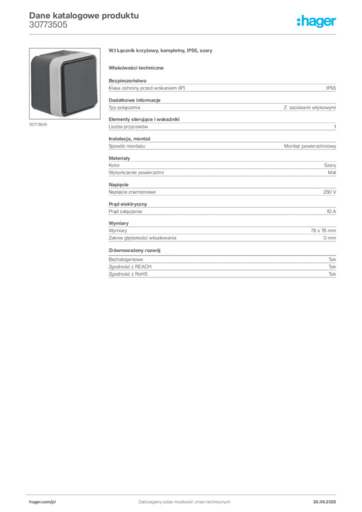 Zdjęcie Hager Dane katalogowe produktu 30773505 | Hager Polska