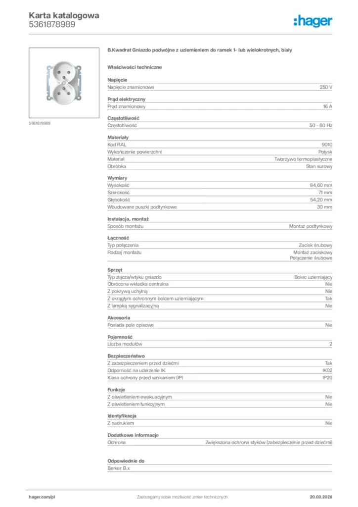 Zdjęcie Hager Karta katalogowa 5361878989 | Hager Polska