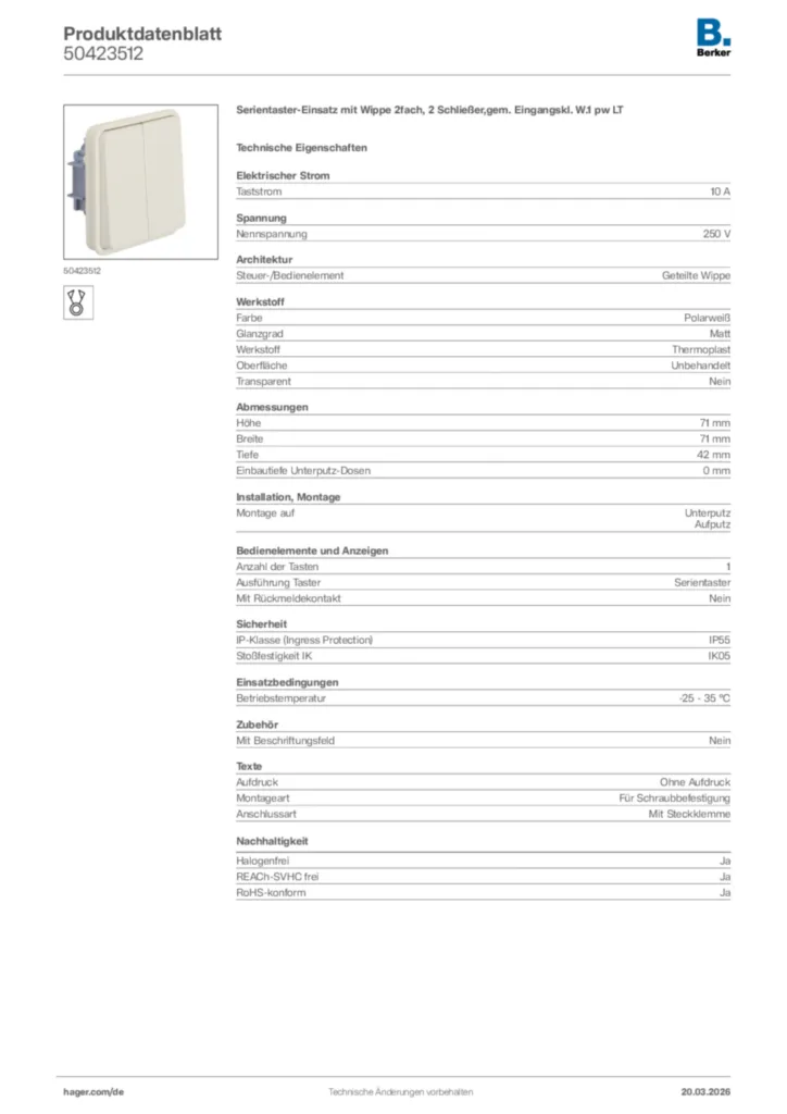 Bild Berker Produktdatenblatt 50423512 | Hager Deutschland