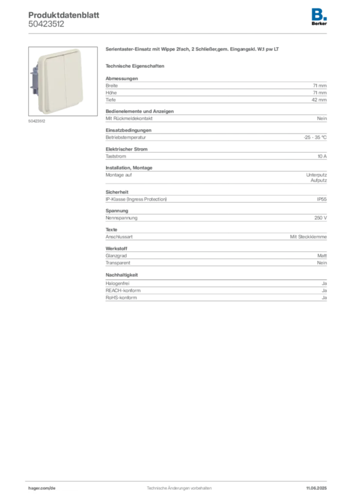 Bild Berker Produktdatenblatt 50423512 | Hager Deutschland