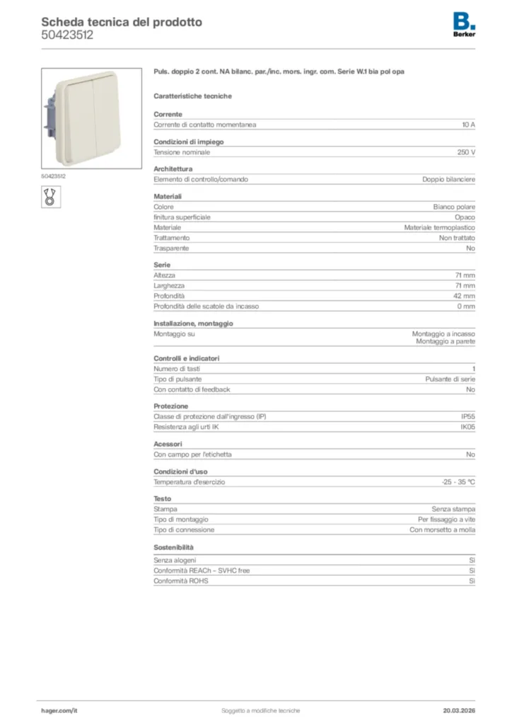Immagine Berker Scheda tecnica del prodotto 50423512 | Hager Italia