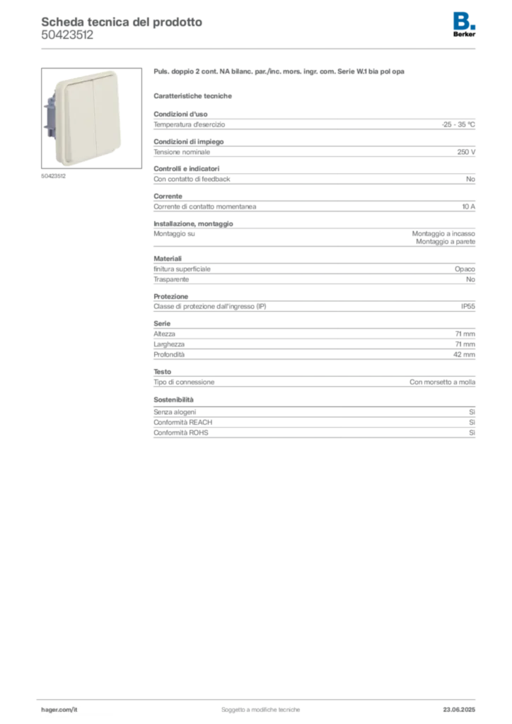 Immagine Berker Scheda tecnica del prodotto 50423512 | Hager Italia