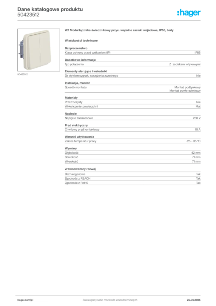 Zdjęcie Hager Dane katalogowe produktu 50423512 | Hager Polska