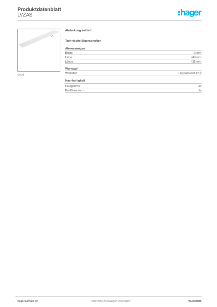 Bild Hager Produktdatenblatt LVZAS | Hager Schweiz