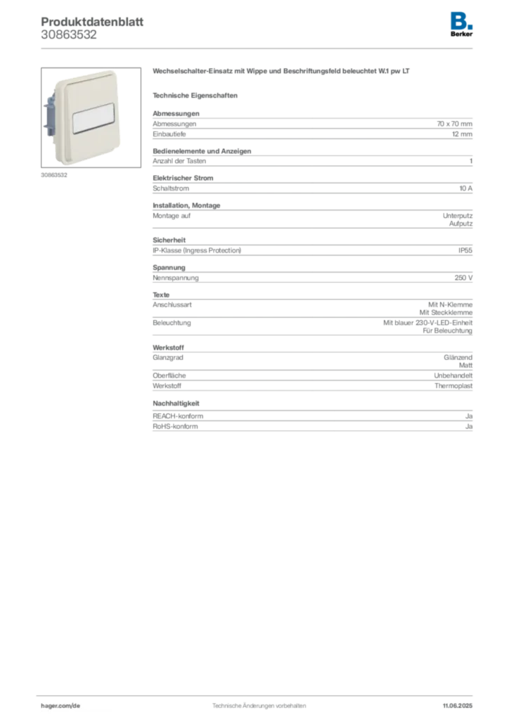 Bild Berker Produktdatenblatt 30863532 | Hager Deutschland