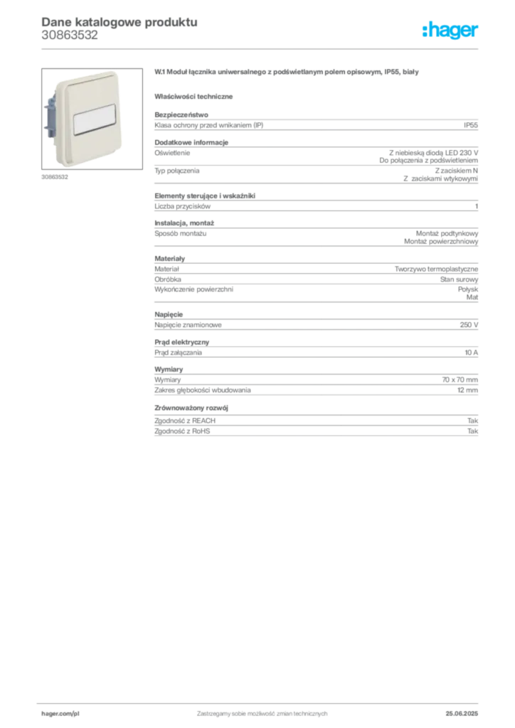 Zdjęcie Hager Dane katalogowe produktu 30863532 | Hager Polska