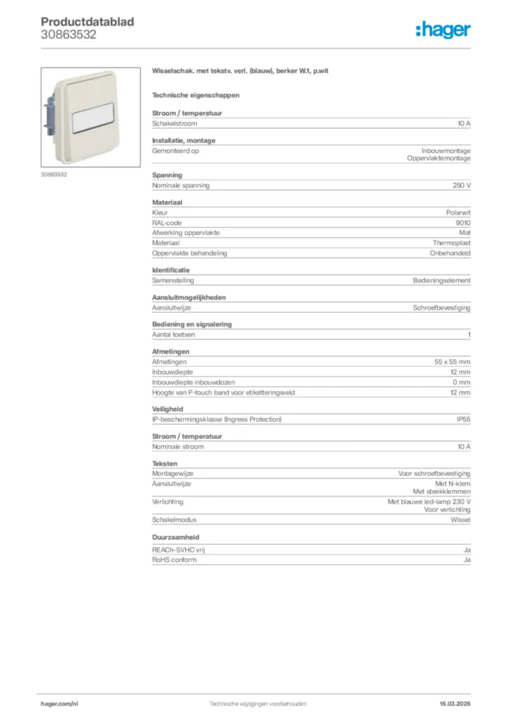 Afbeelding Hager Productdatablad 30863532 | Hager Nederland