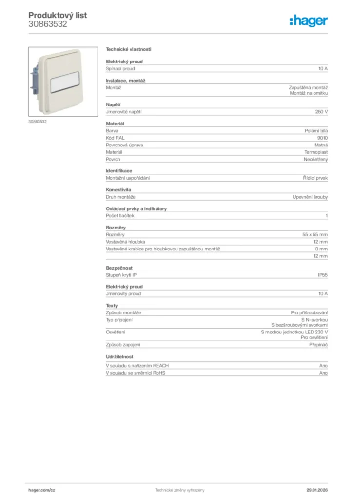 Obrázek Hager Product data sheet 30863532 | Hager
